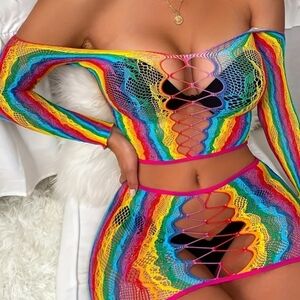 Vibrant Rainbow Mesh Two-Piece Set